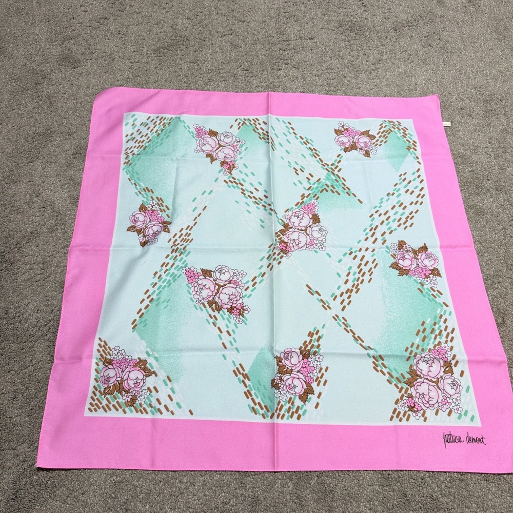 Vintage Patricia Dumont Pink Floral Square Scarf Made in Italy 27x27